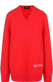 Однотонный пуловер из смеси шерсти и хлопка с V-образным вырезом CALVIN KLEIN 205W39NYC