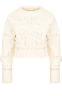 Укороченный шерстяной пуловер фактурной вязки Oscar de la Renta