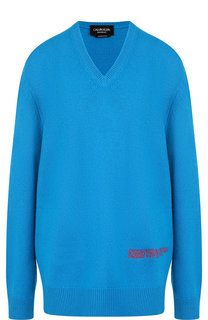 Однотонный пуловер из смеси шерсти и хлопка с V-образным вырезом CALVIN KLEIN 205W39NYC