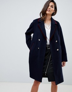 Пальто в стиле милитари с контрастной бархатной отделкой Morgan - Темно-синий