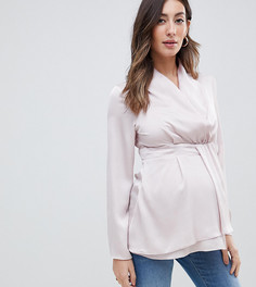 Атласная блузка с драпировкой спереди ASOS DESIGN Maternity - Серый