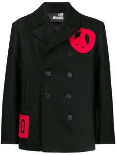 двубортное пальто с контрастными нашивками Love Moschino