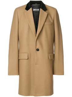 однобортное пальто с контрастным воротником Just Cavalli