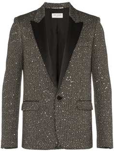 single breasted sequin tweed wool blend jacket Saint Laurent