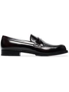 brown classic leather loafers Prada