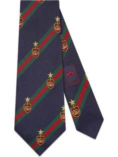 галстук с вышитыми гербами в полоску web Gucci