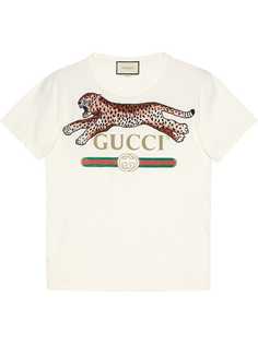 футболка с принтом Gucci и леопардом Gucci