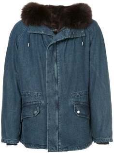 джинсовое пальто с капюшоном и меховой подкладкой Yves Salomon Homme