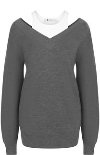 Шерстяной пуловер с контрастным воротником T by Alexander Wang