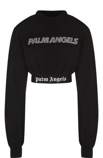 Укороченный хлопковый пуловер с логотипом бренда Palm Angels