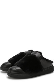 Кожаные сабо с отделкой из эко-меха Hogan
