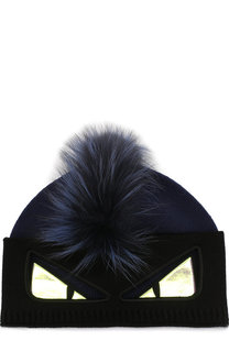 Шерстяная шапка с отделкой из меха лисы Fendi