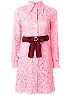 кружевное платье 'Cluny' с поясом 'Web' Gucci