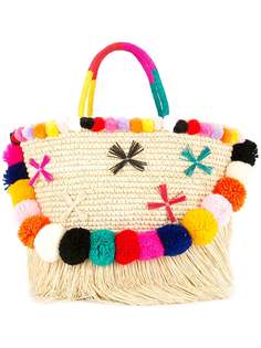 плетеная сумка-тоут с помпонами Sensi Studio