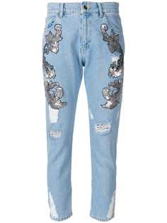 укороченные джинсы с вышивкой и необработанными краями Marco Bologna