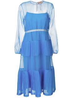 платье с полупрозрачными рукавами и плиссированными оборками Nº21