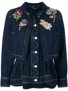 двухслойная джинсовая куртка с вышивками и баской Alexander McQueen