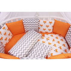 Комплект в кроватку AmaroBaby 19 предметов (7+12 подушек-бортиков) LUCKY (оранжевый,поплин/бязь)