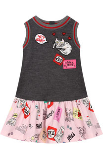 Платье из смеси хлопка и шерсти с отделкой Dolce & Gabbana