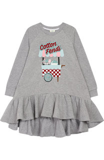 Хлопковое платье с асимметричной оборкой Fendi