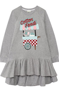 Хлопковое платье с асимметричной оборкой Fendi