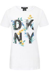 Хлопковая футболка с логотипом бренда DKNY