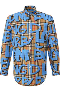Хлопковая рубашка с воротником button down в клетку Vintage Check Burberry