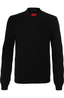 Шерстяной пуловер фактурной вязки HUGO