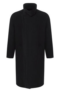 Шерстяное однобортное пальто с воротником-стойкой Emporio Armani