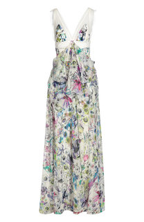 Шелковое платье в пол с завышенной талией и цветочным принтом Roberto Cavalli