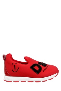 Красные кроссовки с принтом и аппликацией Dolce&Gabbana Kids