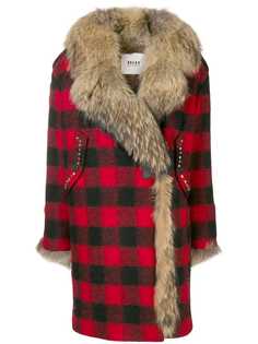 racoon fur-lined checkered coat Bazar Deluxe