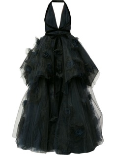deep v layered tulle evening gown Marchesa