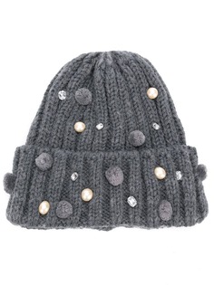 embellished pom-pom beanie hat Ca4la