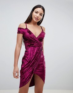 Бархатное платье с запахом AX Paris - Фиолетовый