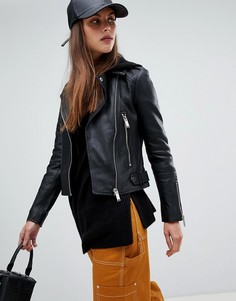 Черная кожаная премиум-куртка River Island - Черный