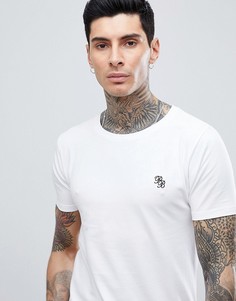 Стретчевая футболка с круглым вырезом и закругленным краем Process Black - Белый