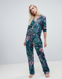 Пижамный комплект из 100% модала с принтом ASOS DESIGN - Темно-синий