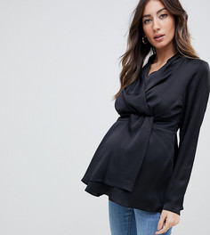 Атласная блузка с драпировкой спереди ASOS DESIGN Maternity - Черный