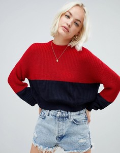 Красный вязаный джемпер колор блок Pull&bear - Красный Pull&;Bear