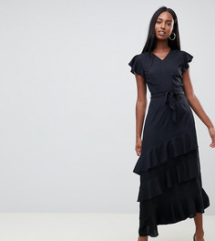 Асимметричное платье макси с оборками на рукавах Vero Moda tall - Черный