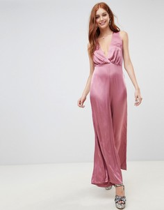 Комбинезон с глубоким вырезом и широкими штанинами New Look - Розовый