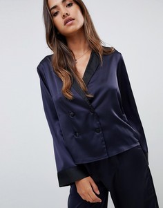 Двубортная пижамная рубашка с контрастной отделкой ASOS DESIGN - Темно-синий