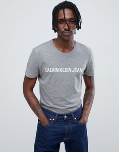 Серая облегающая футболка с логотиопом Calvin Klein Jeans - Серый