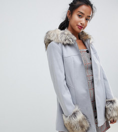Светло-серое пальто свободного кроя с отделкой искусственным мехом Miss Selfridge Petite - Серый