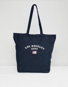 Темно-синяя парусиновая сумка-тоут с принтом LA Pull&bear - Темно-синий Pull&;Bear