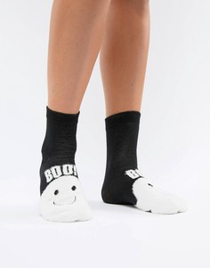 Пушистые носки для Хэллоуина с привидением и надписью boo ASOS DESIGN - Черный