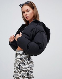 Черная укороченная дутая куртка с капюшоном Boohoo - Черный