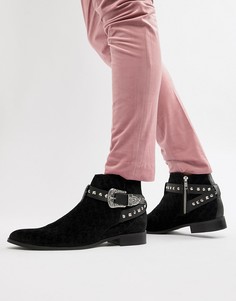 Черные бархатные ботинки челси с геометрическим узором House Of Hounds Harpy - Черный