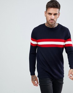 Темно-синий джемпер с полосками в стиле колор блок Pull&Bear - Темно-синий Pull&;Bear